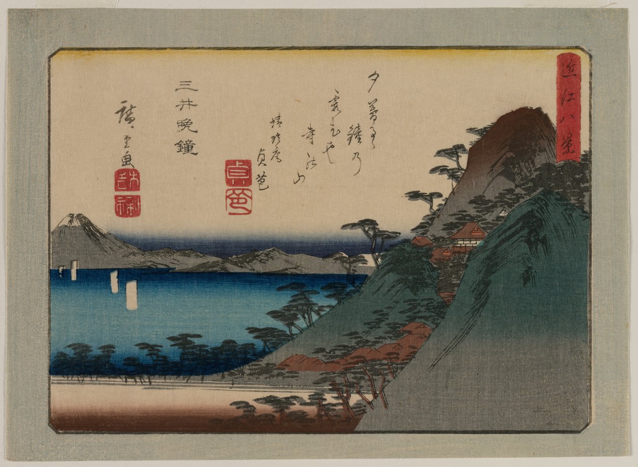 Aftenklokke ved Mii-templet fra serien Eight Views of Omi Province, slutningen af 1830