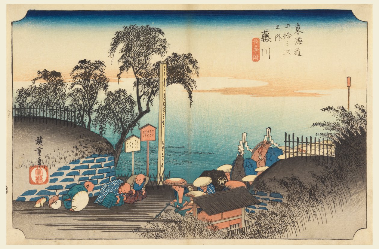 Fujikawa, ah p loa ch of a man, medlem af treoghalvtreds S tachi lyde af te urbane lavere d af Ando Hiroshige