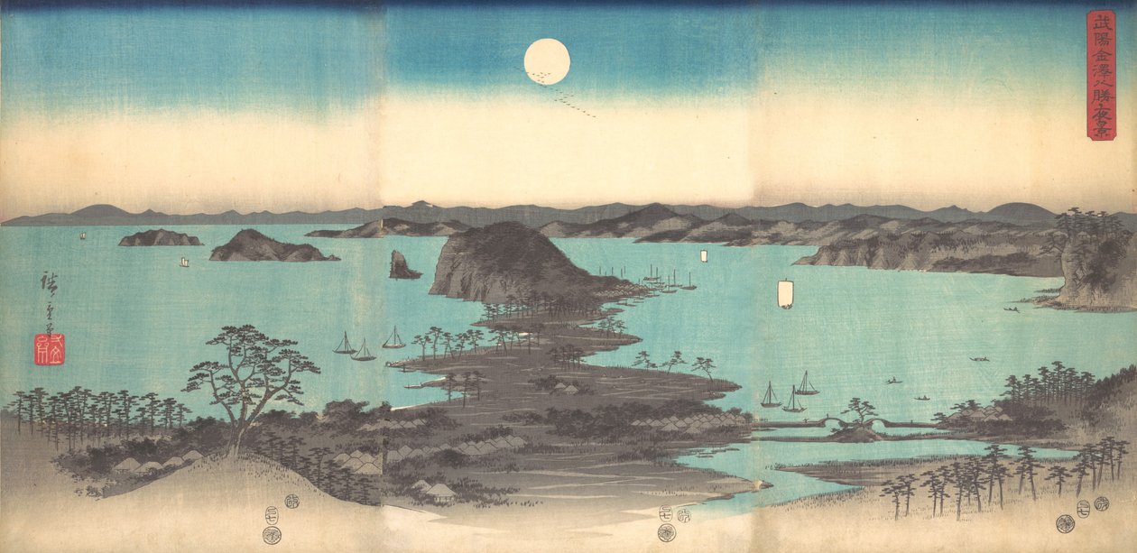 Fuldmåne i Kanazawa, Musashi-provinsen, 1857., 1857. af Ando Hiroshige