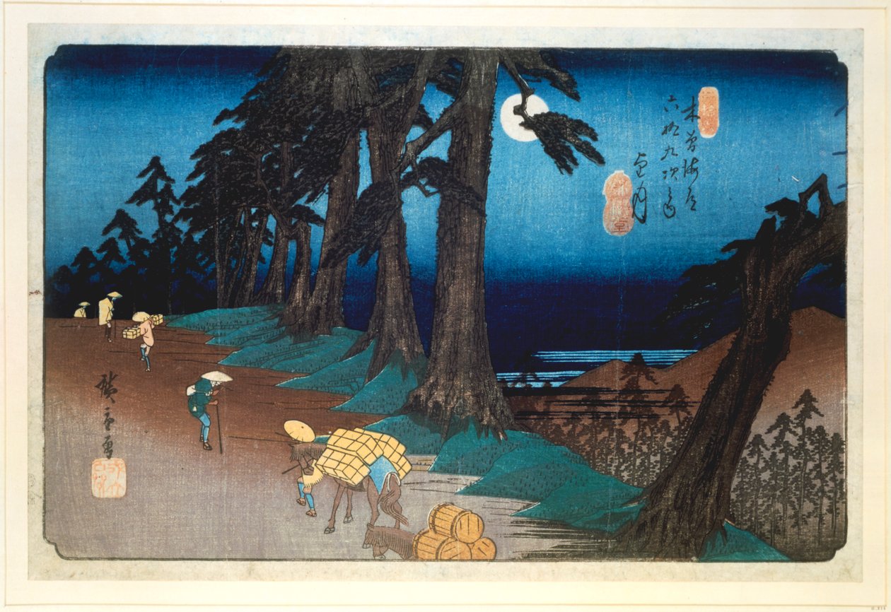Fuldmåne ved Mochizuki, fra 69 stationer i Kisokaido, 1832 af Ando Hiroshige