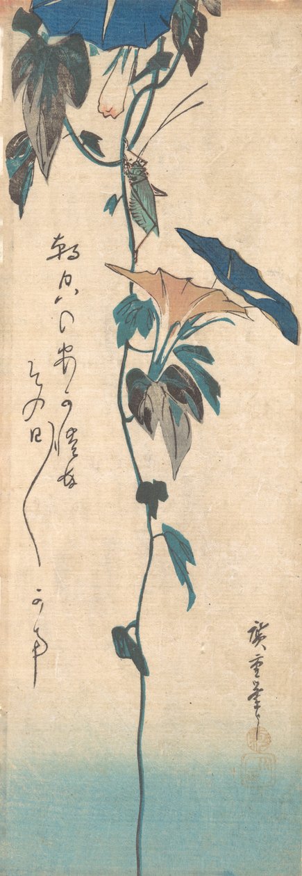 Græshoppe og Morning-glory Vine, ca. 1835., ca. 1835. af Ando Hiroshige