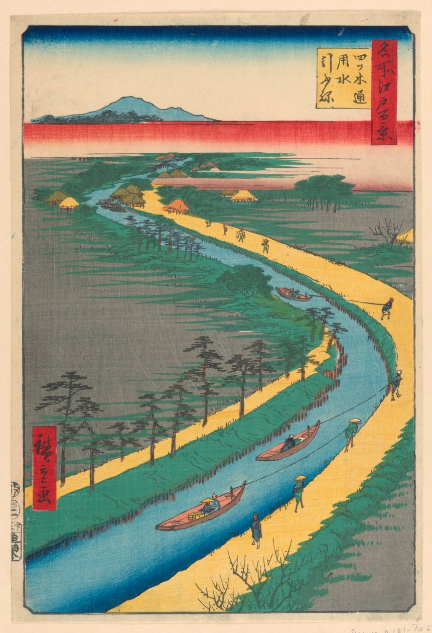 Transport af kanalbåde, Yotsugi Road (Yotsugi-dori, yosui hikifune) Fra Series One Hundred Berømte udsigter over Edo af Ando Hiroshige