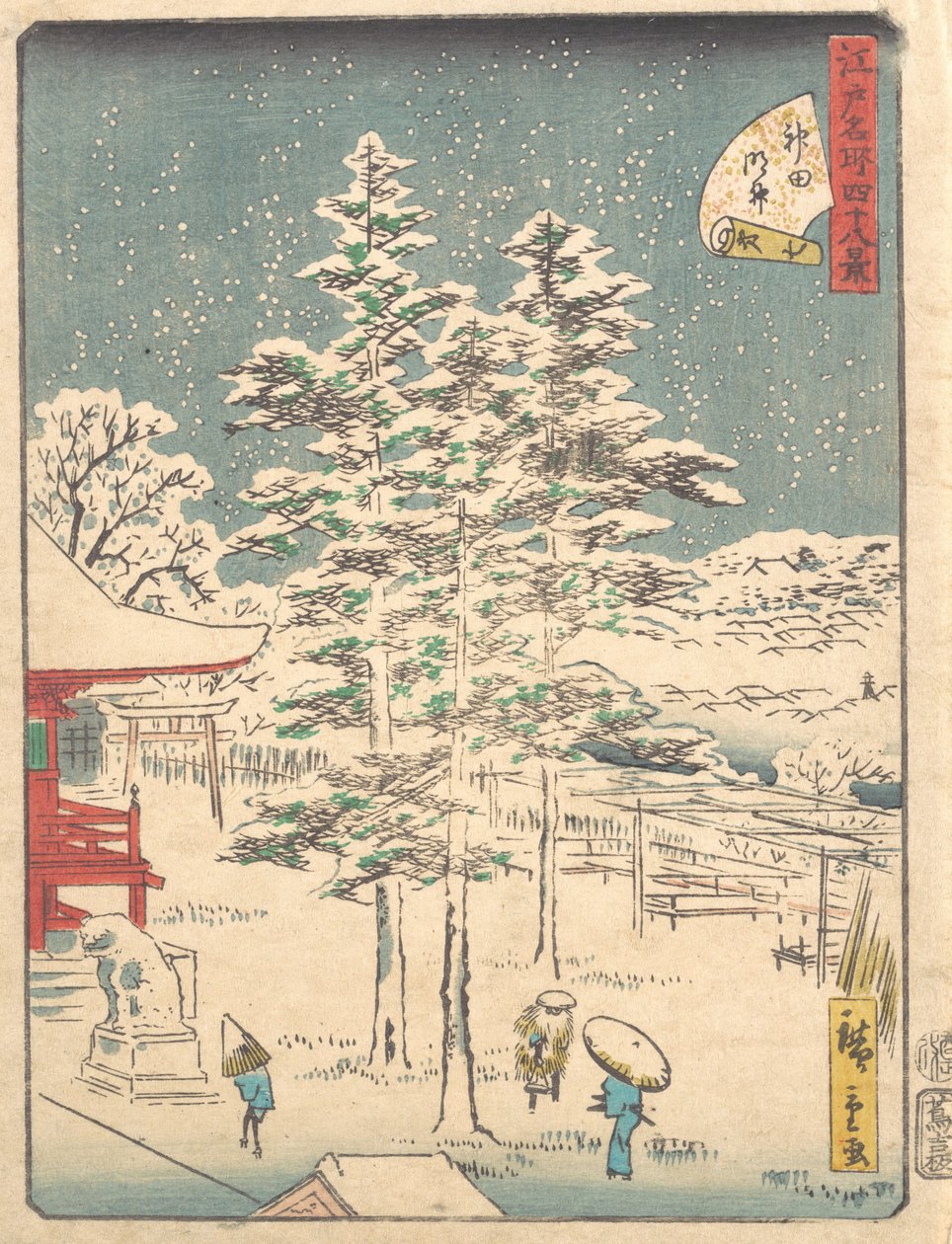 Kanda Temple Snow, 1861., 1861. af Ando Hiroshige