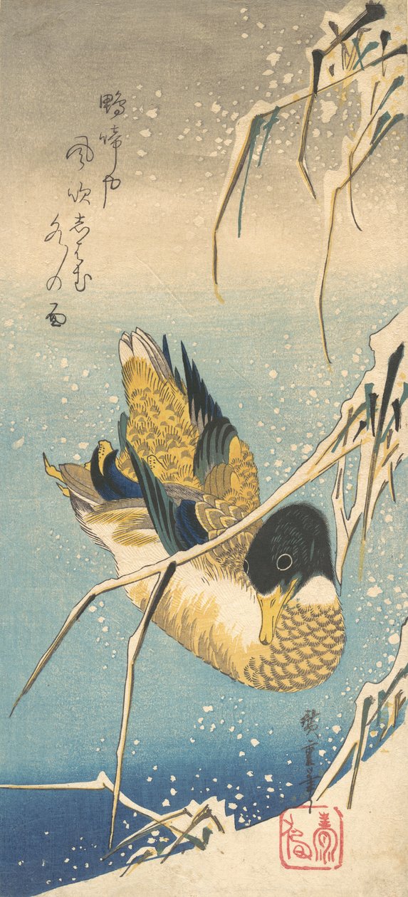 Gråand og snedækkede rør, ca. 1832., ca. 1832. af Ando Hiroshige