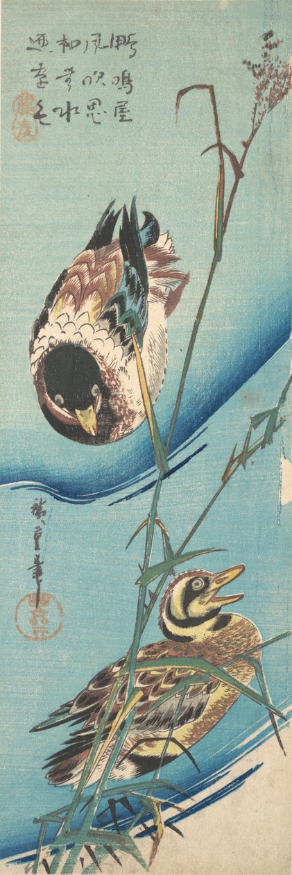 Gråænder og snedækkede rør, ca. 1843., ca. 1843. af Ando Hiroshige