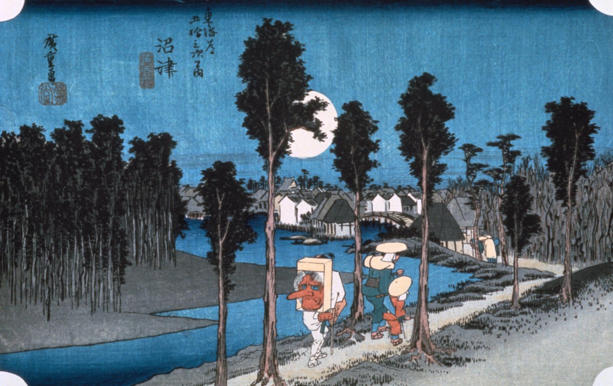 Månen ved Numazu, fra 53 stationer i Tokaido, 1832. af Ando Hiroshige