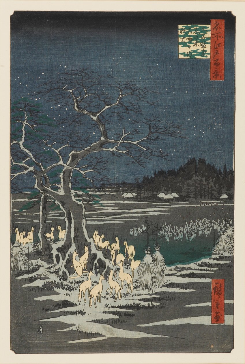 Nytårsaften Foxfires ved det skiftende træ, Oji, 1800-tallet af Ando Hiroshige