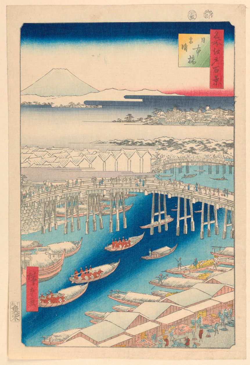 Nihonbashi, klart vejr efter show (Nihon-bashi, yuki-bare) Fra serien One Hundred Berømte udsigter over Edo af Ando Hiroshige