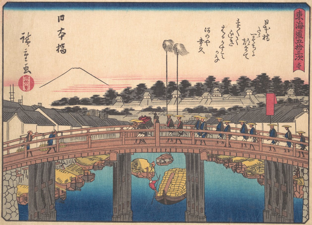 Nihonbashi, fra serien The Fifty-tre Stations of the Tokaido Road, begyndelsen af det 20. århundrede. af Ando Hiroshige