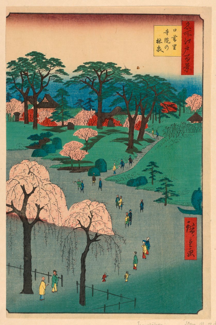 Nippori, Temple Gardens (Nippori, Jiin No Rinsen) Fra Series One Hundred Berømte udsigter over Edo af Ando Hiroshige