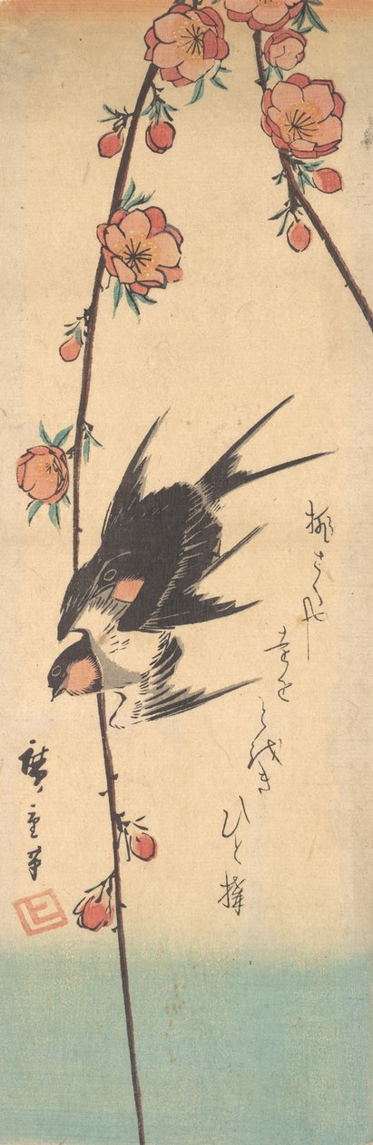 Pæreblomster og svaler, ca. 1840., ca. 1840. af Ando Hiroshige
