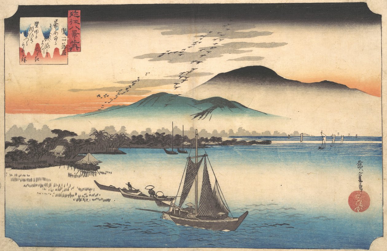 Hjemvendte gæs ved Katada, 1800-tallet. af Ando Hiroshige