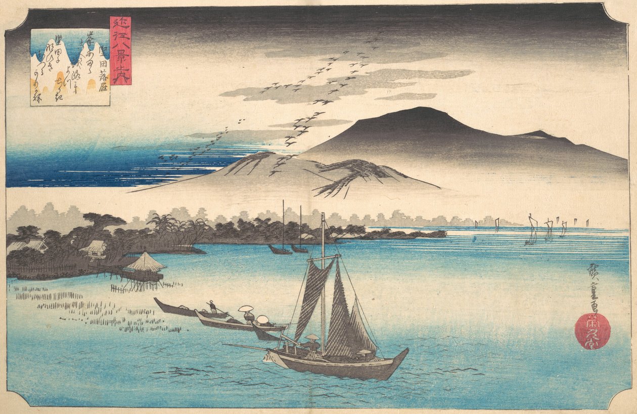 Hjemvendte gæs ved Katada, K. 1832., K. 1832. af Ando Hiroshige