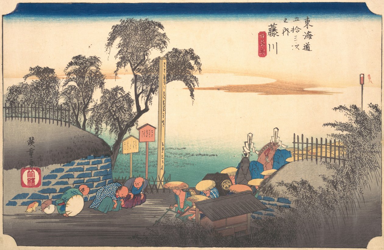 Station Thirty-Eight: Fujikawa, scene ved grænsen, fra de 53 stationer ..., ca. 1833-34. af Ando Hiroshige
