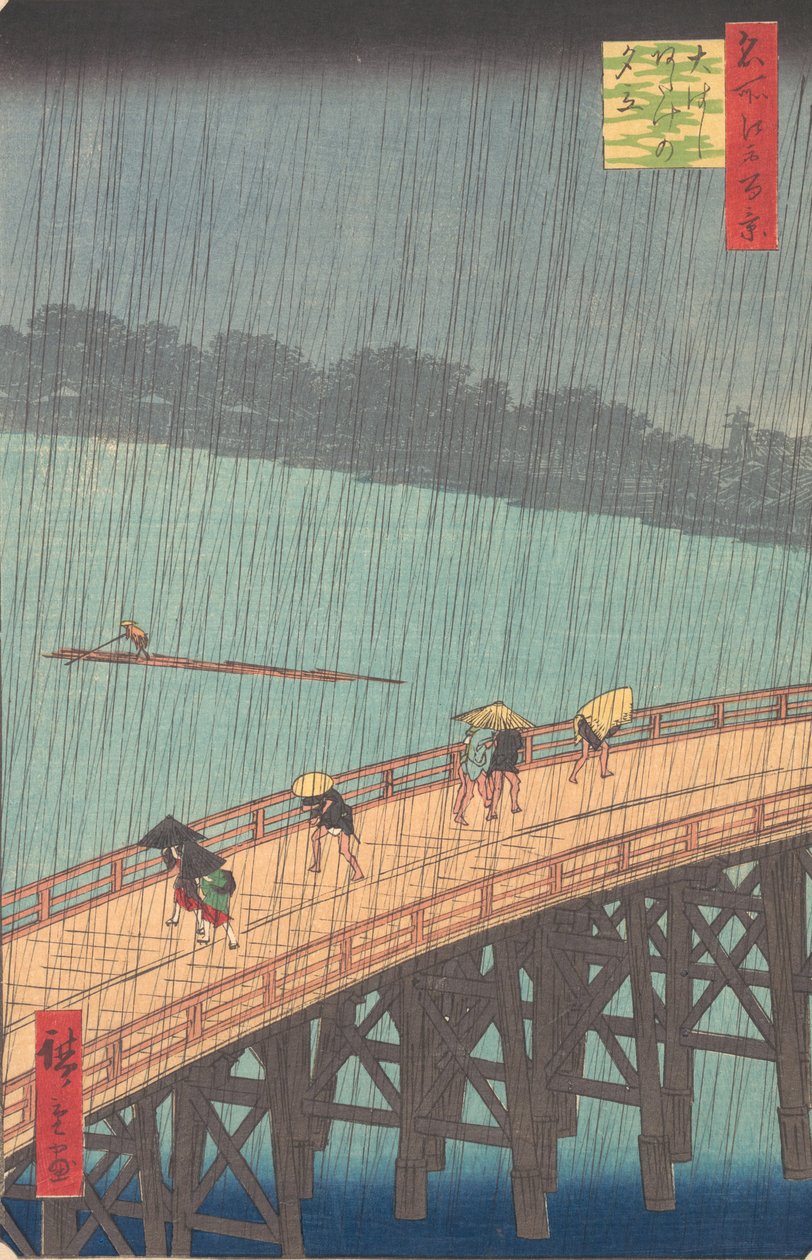 Sudden Shower over Shin-Ohashi Bridge and Atake Ohashi Atake no yudachi, from the series..., 1857. af Ando Hiroshige