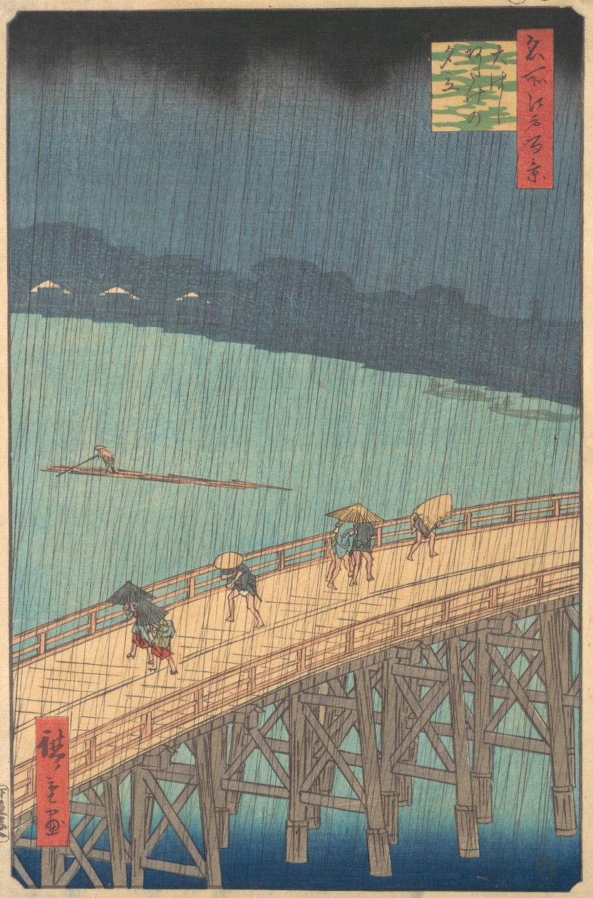 Sudden Shower over Shin-Ohashi Bridge and Atake Ohashi Atake no yudachi, from the series..., 1857. af Ando Hiroshige
