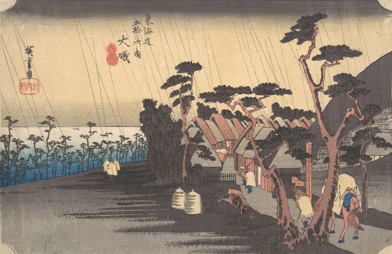 Tigerregn ved Oiso Station, ca. 1834., ca. 1834. af Ando Hiroshige
