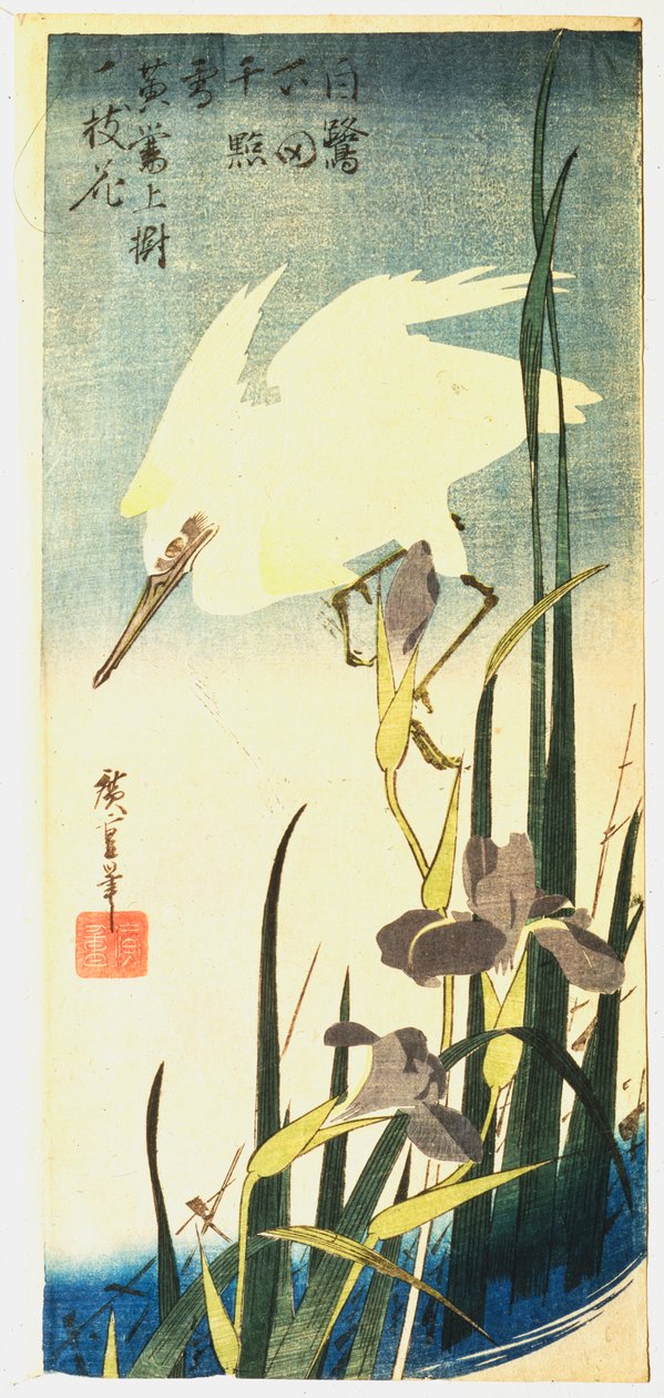 Hvid hejre og iris, 1833 af Ando Hiroshige