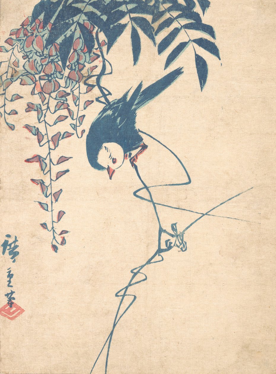 Blåregn og hvidhovedet fugl, ca. 1842., ca. 1842. af Ando Hiroshige