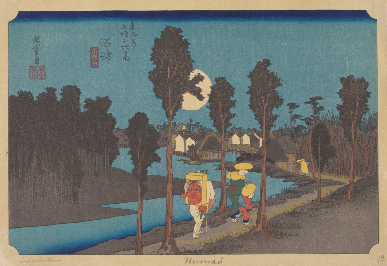 Numazu Station (træblok i farver) af Ando or Utagawa (after) Hiroshige