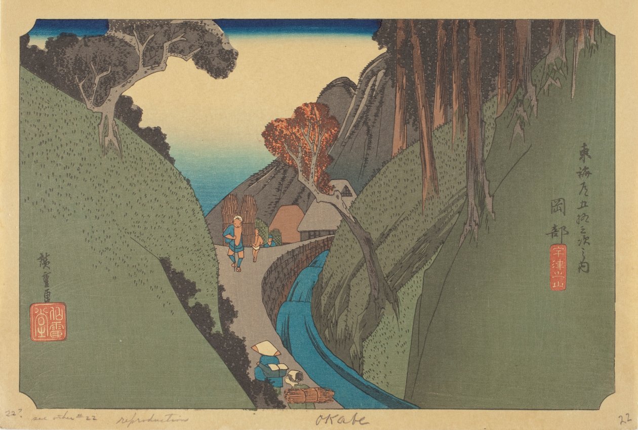 Okabe Station (træblok i farver) af Ando or Utagawa (after) Hiroshige