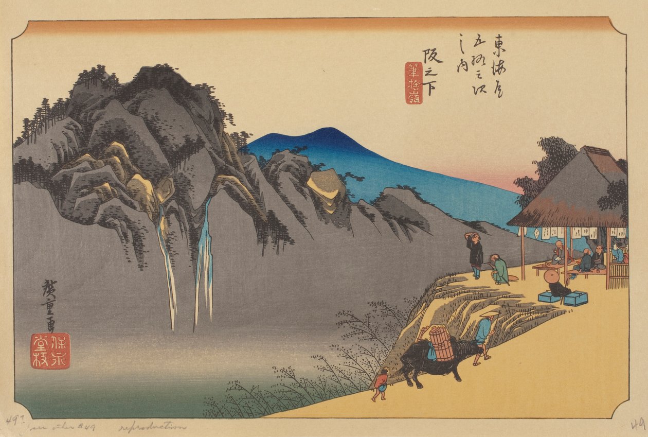 Sakamoshita Station (farvet træblok) af Ando or Utagawa (after) Hiroshige