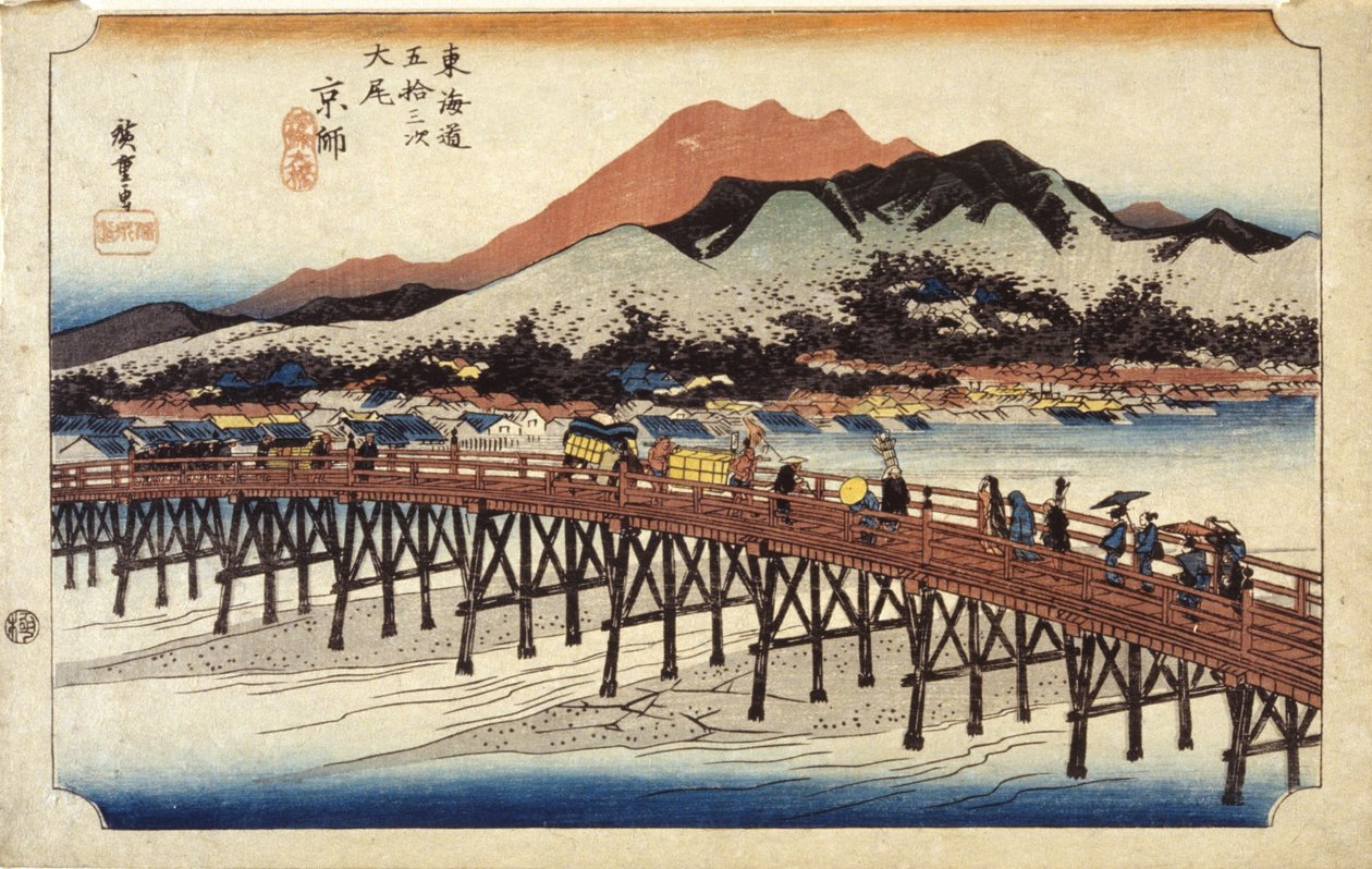 (Figurer, der krydser bro) af Ando or Utagawa Hiroshige