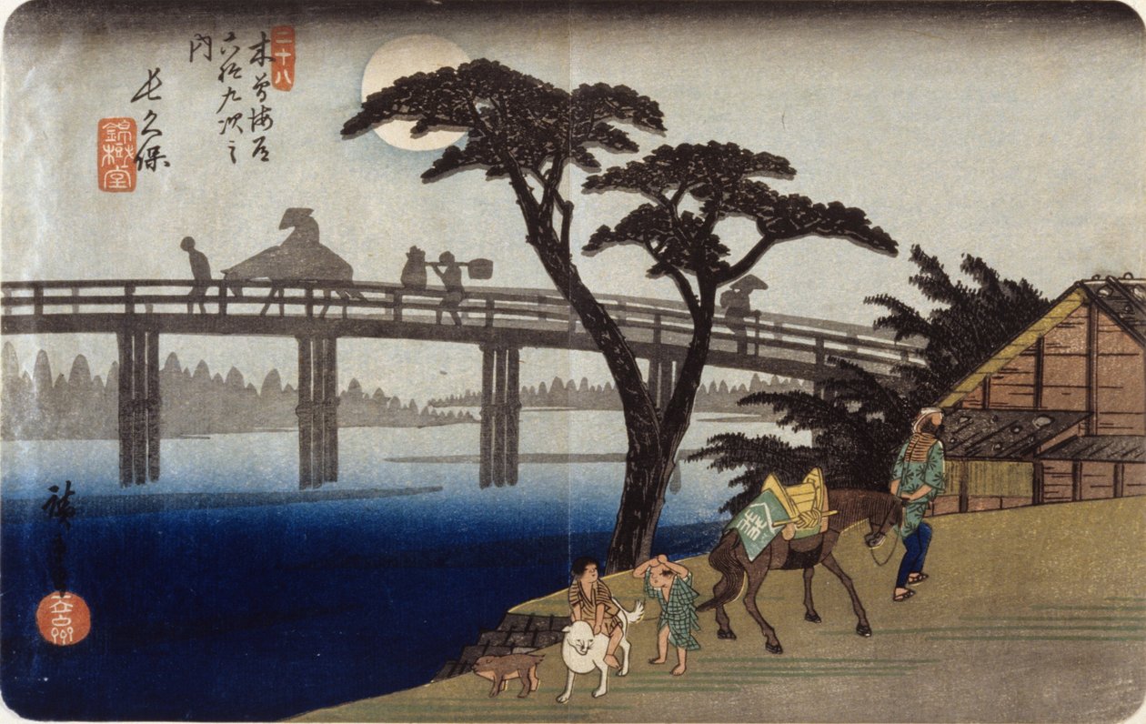 (Grå silhuetter på broen) af Ando or Utagawa Hiroshige