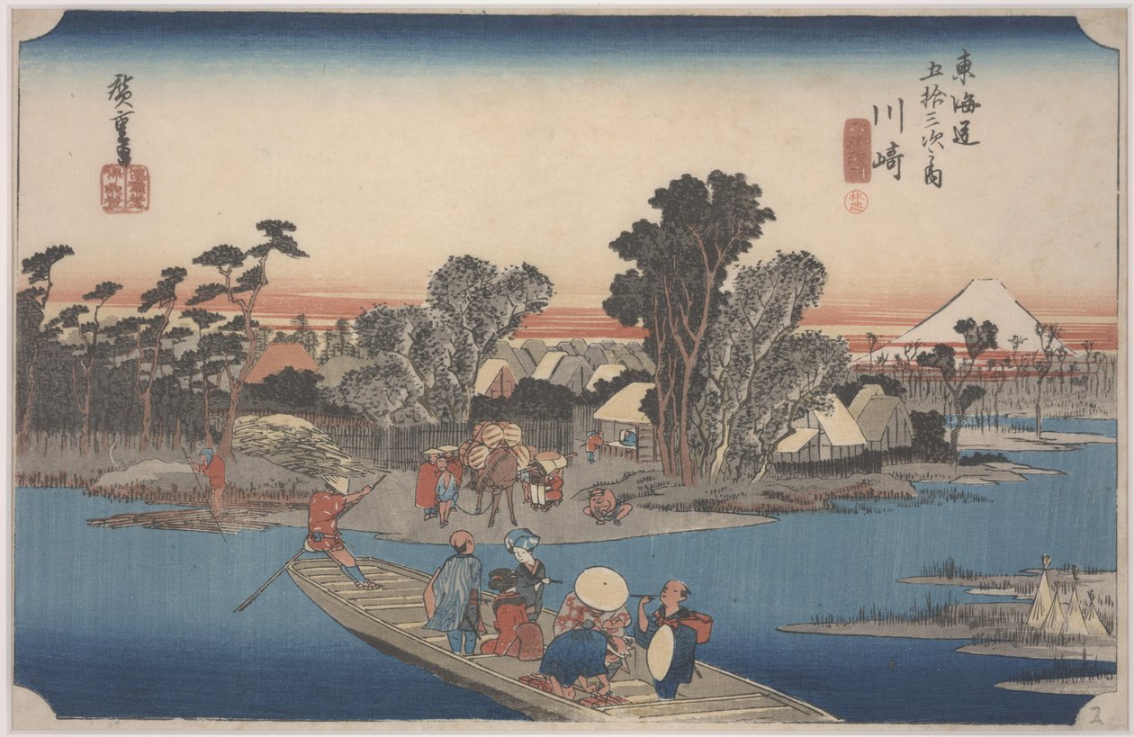 En færge på Rokugo-floden af Ando or Utagawa Hiroshige