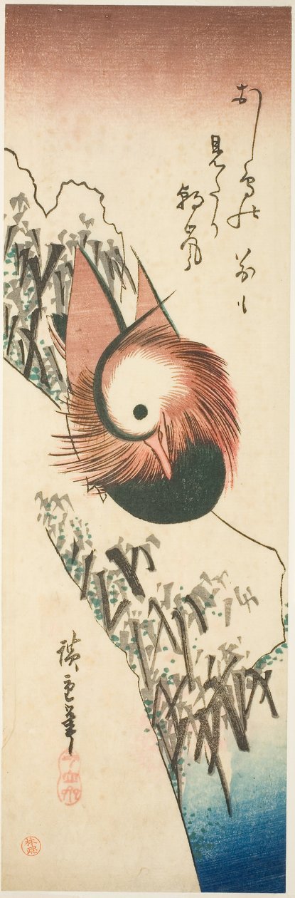 En mandarinand på en snedækket bred af Ando or Utagawa Hiroshige
