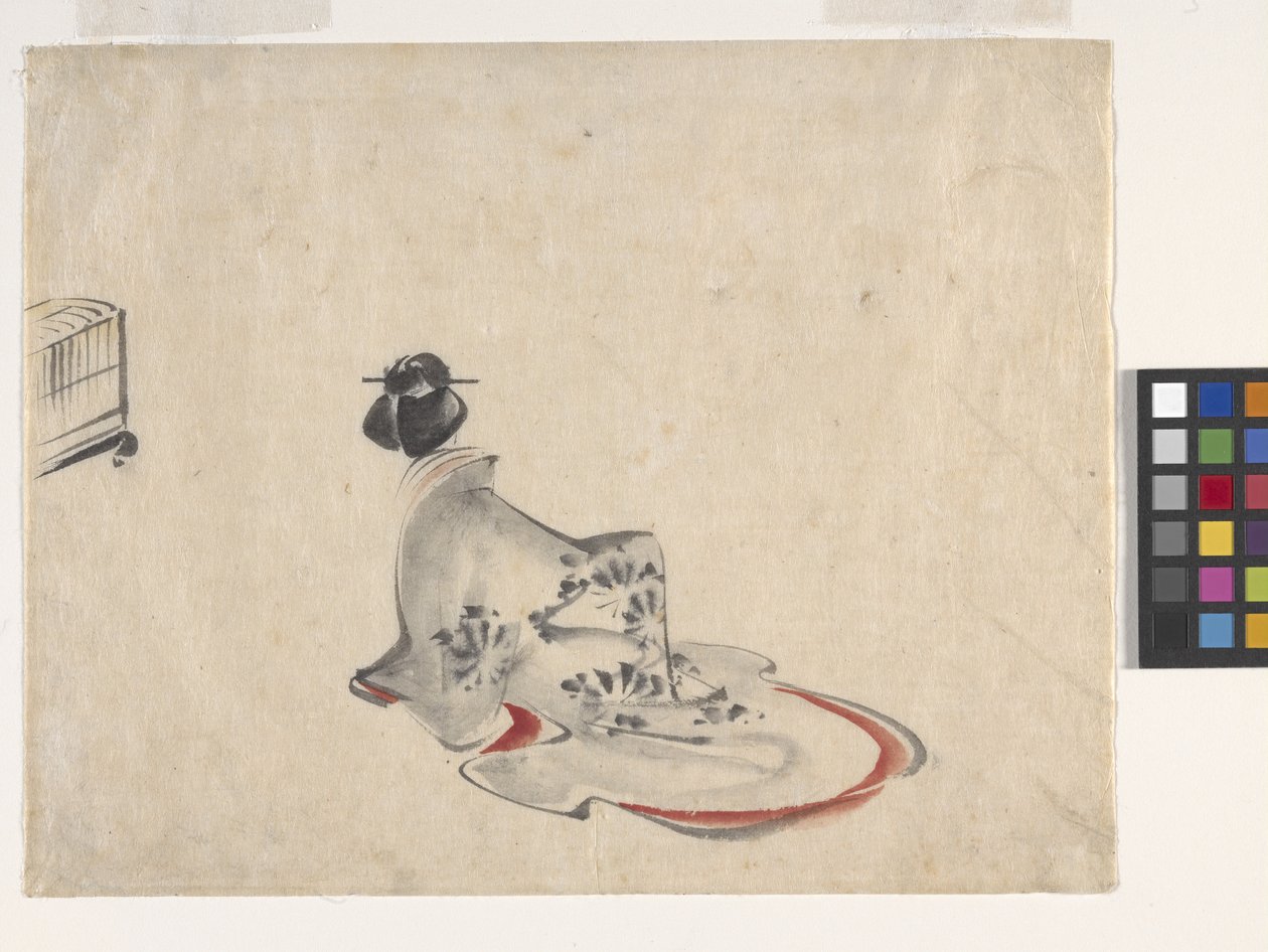 En kvinde bukker (blæk og farve på papir) af Ando or Utagawa Hiroshige