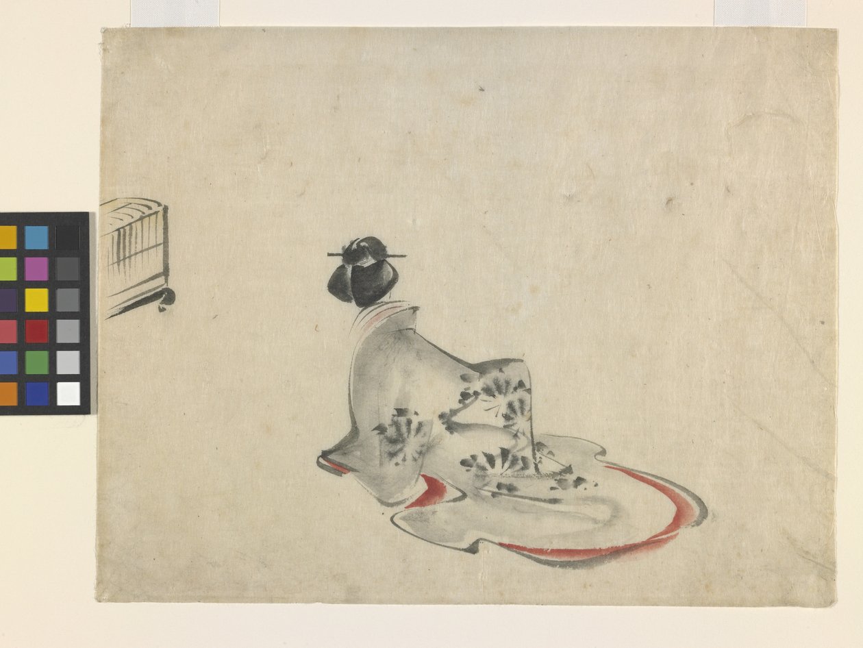 En kvinde bukker (blæk og farve på papir) af Ando or Utagawa Hiroshige