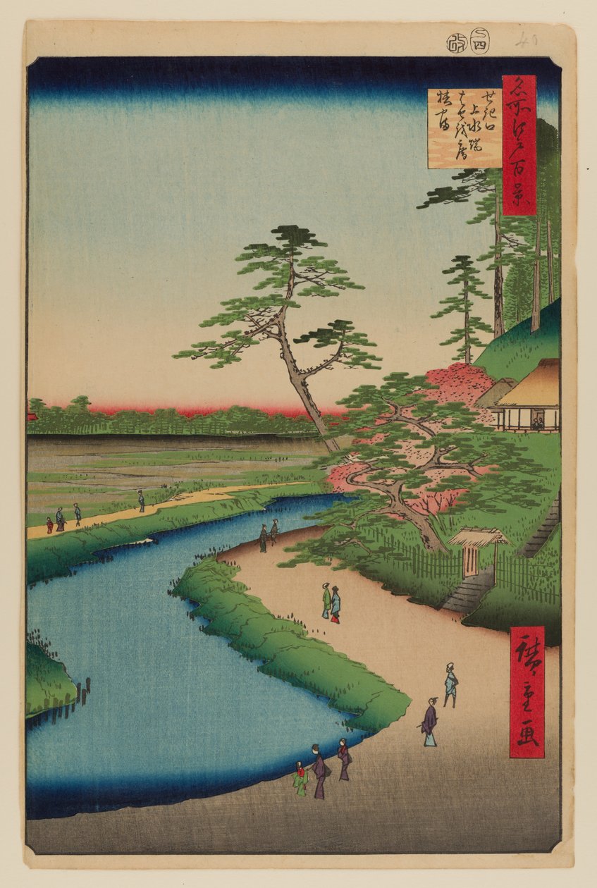 Bashos Eremitage og Kameliabakken på Kanda-akvædukten ved Sekiguchi af Ando or Utagawa Hiroshige