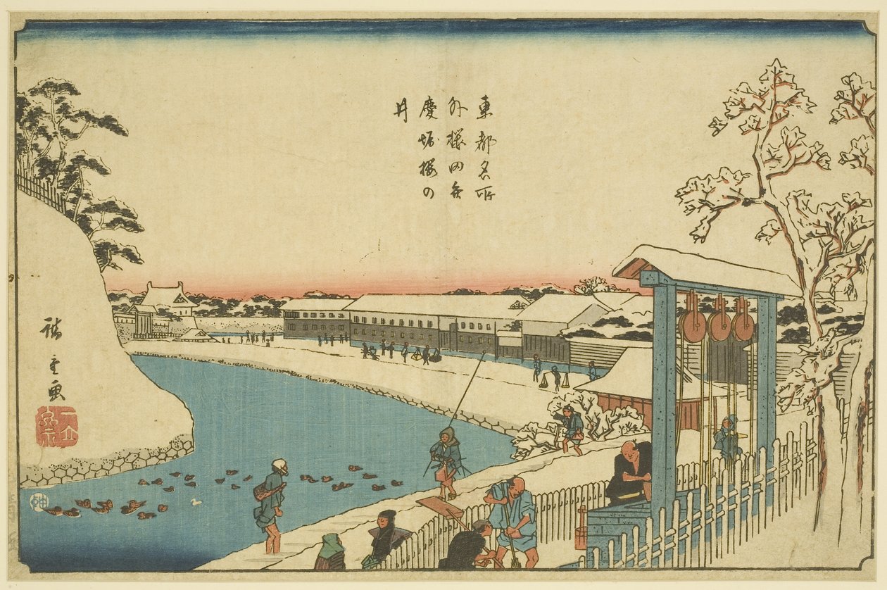 Sakurada (udenfor Sakurada Benkeibori Sakura) af Ando or Utagawa Hiroshige