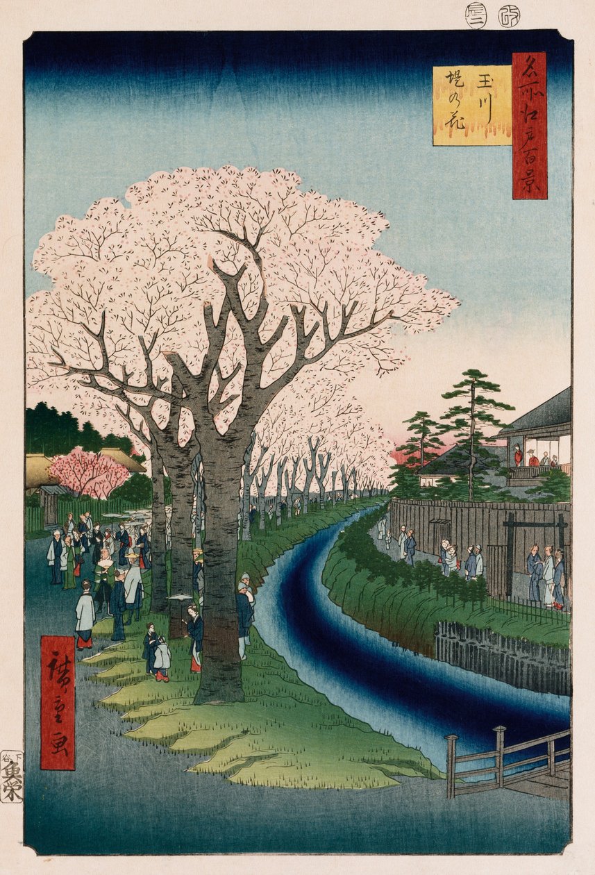 "Cherry Blossoms, Tama River Embankment" af Ando or Utagawa Hiroshige