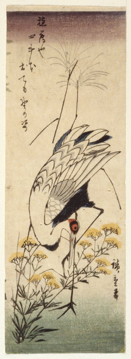 Trane med vild sennep (træbloktryk i farver) af Ando or Utagawa Hiroshige
