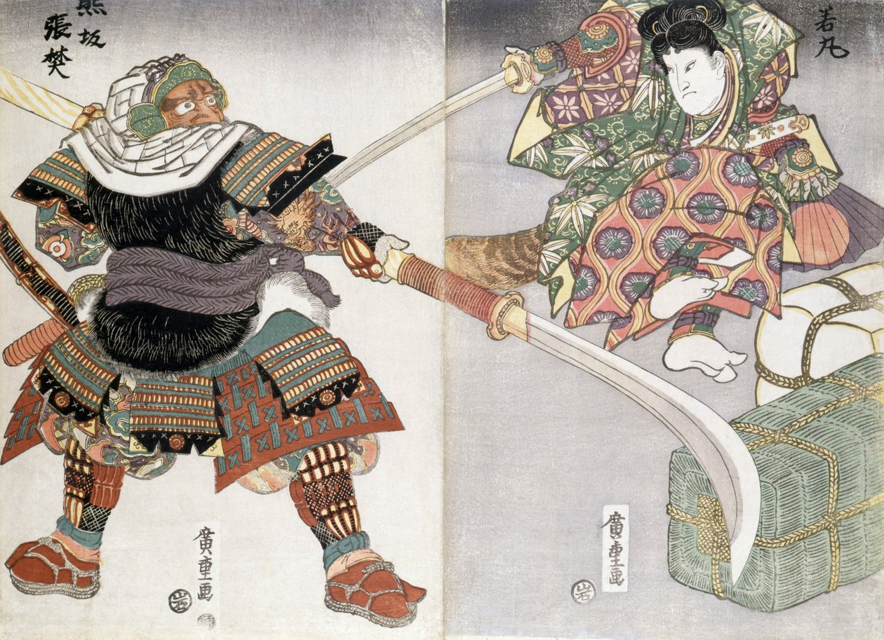 Diptykon af en sværdkamp, 1800-tallet af Ando or Utagawa Hiroshige