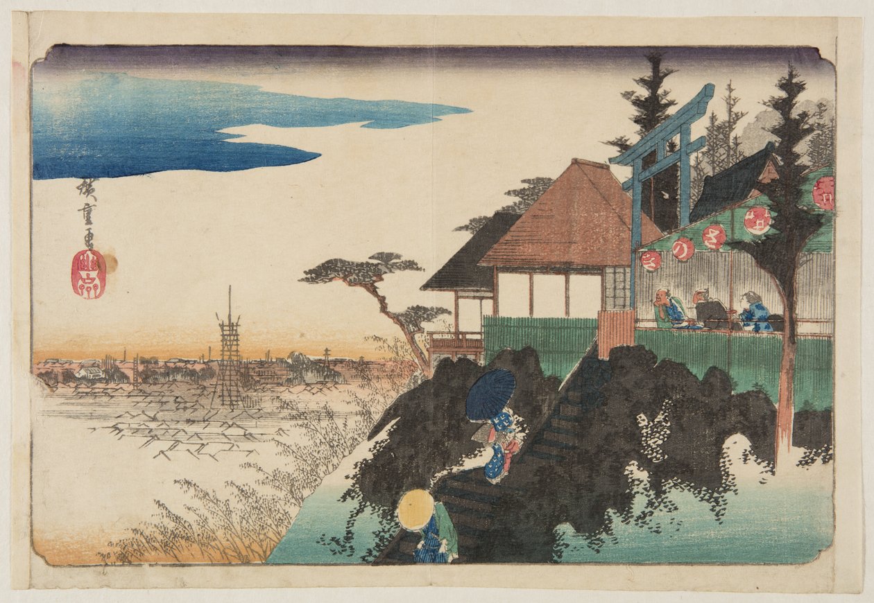 East Slope ved Kanda My?jinn Shrine (Kanda My?jin Higashizawa) (træbloktryk i farver) af Ando or Utagawa Hiroshige