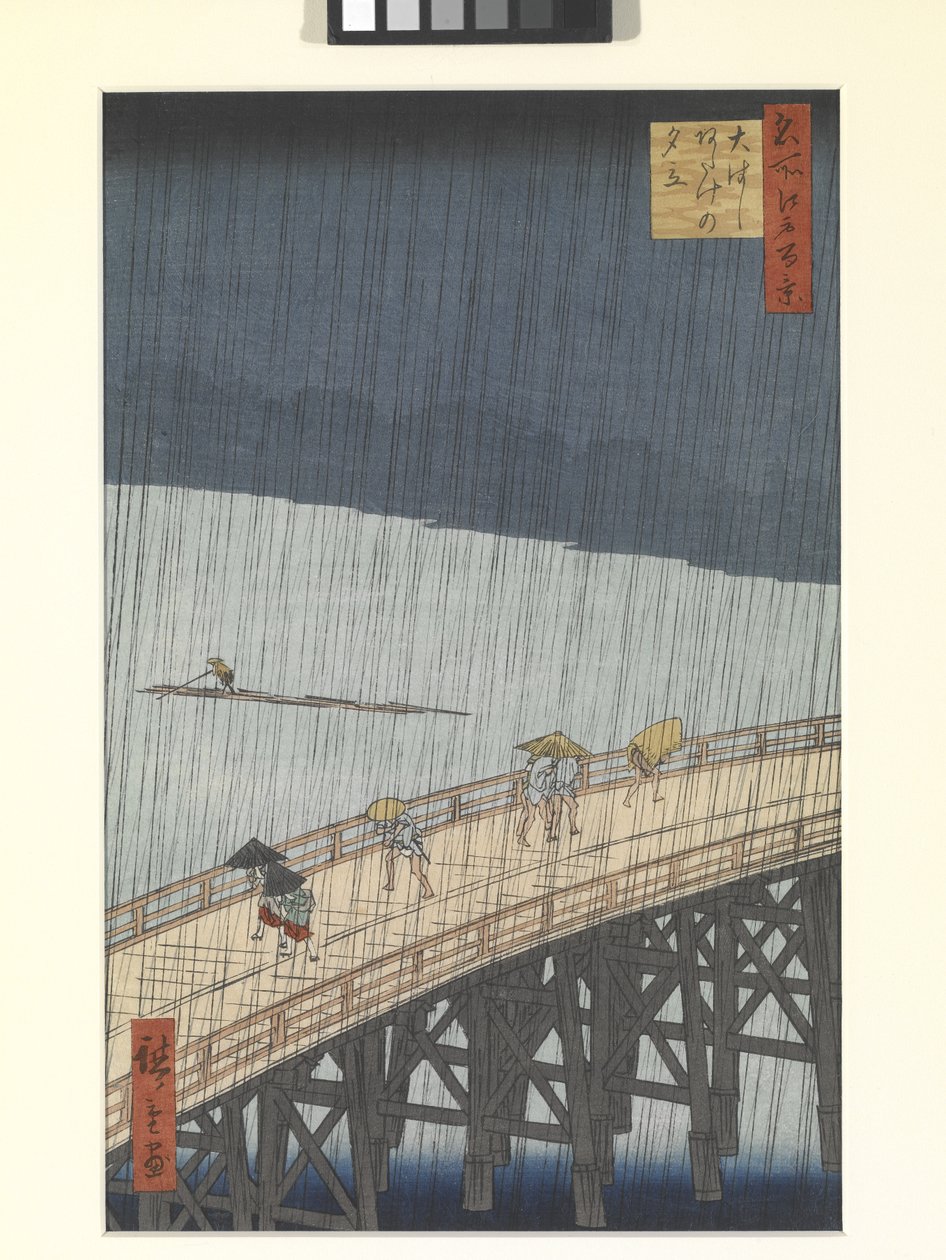 Aftenbruser på Den Store Bro og Atake (træblok i farver) af Ando or Utagawa Hiroshige