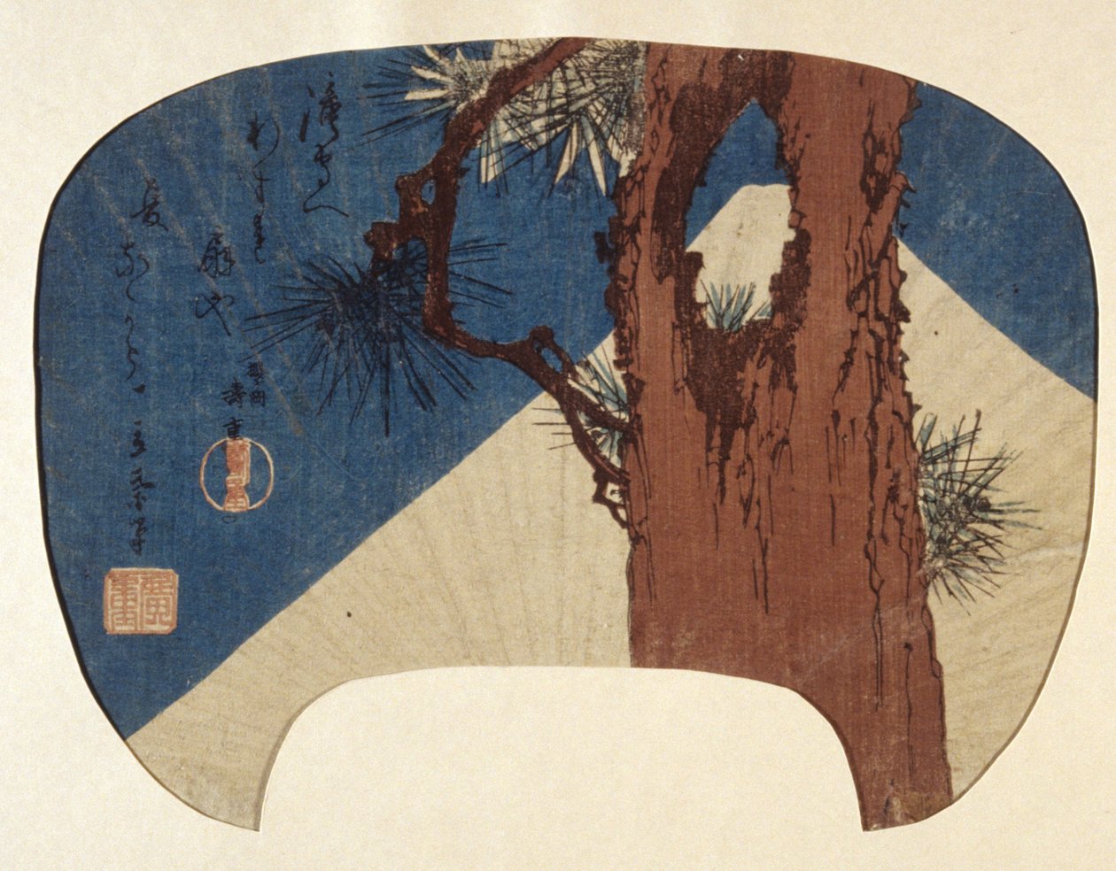 Viftetryk: Pine & Mt. Fuji af Ando or Utagawa Hiroshige