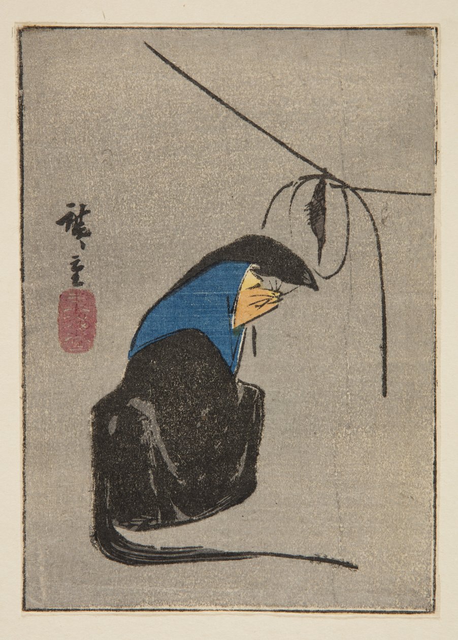 Ræv i Tsurigitsune, skåret af et harimaze-ark med ens titel (farvet træbloktryk) af Ando or Utagawa Hiroshige
