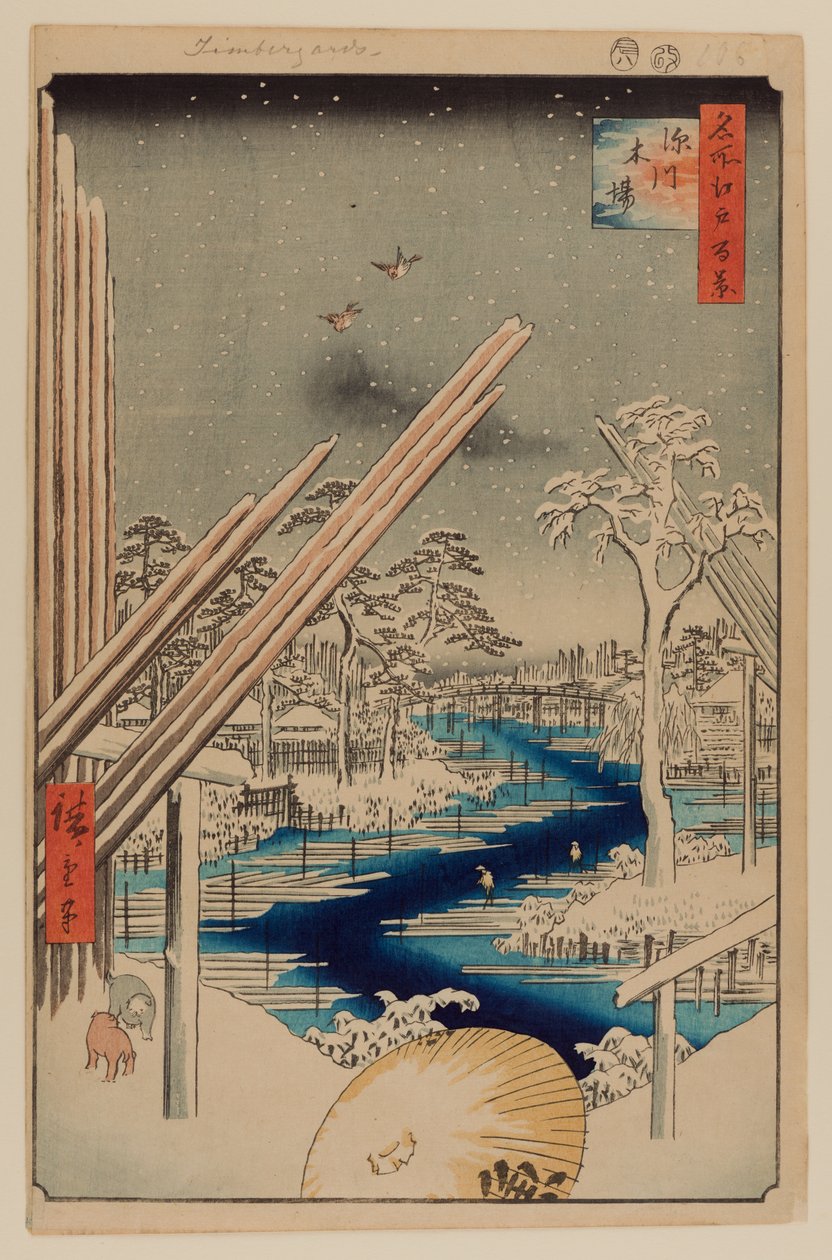 Fukagawa Tømmerhandel af Ando or Utagawa Hiroshige