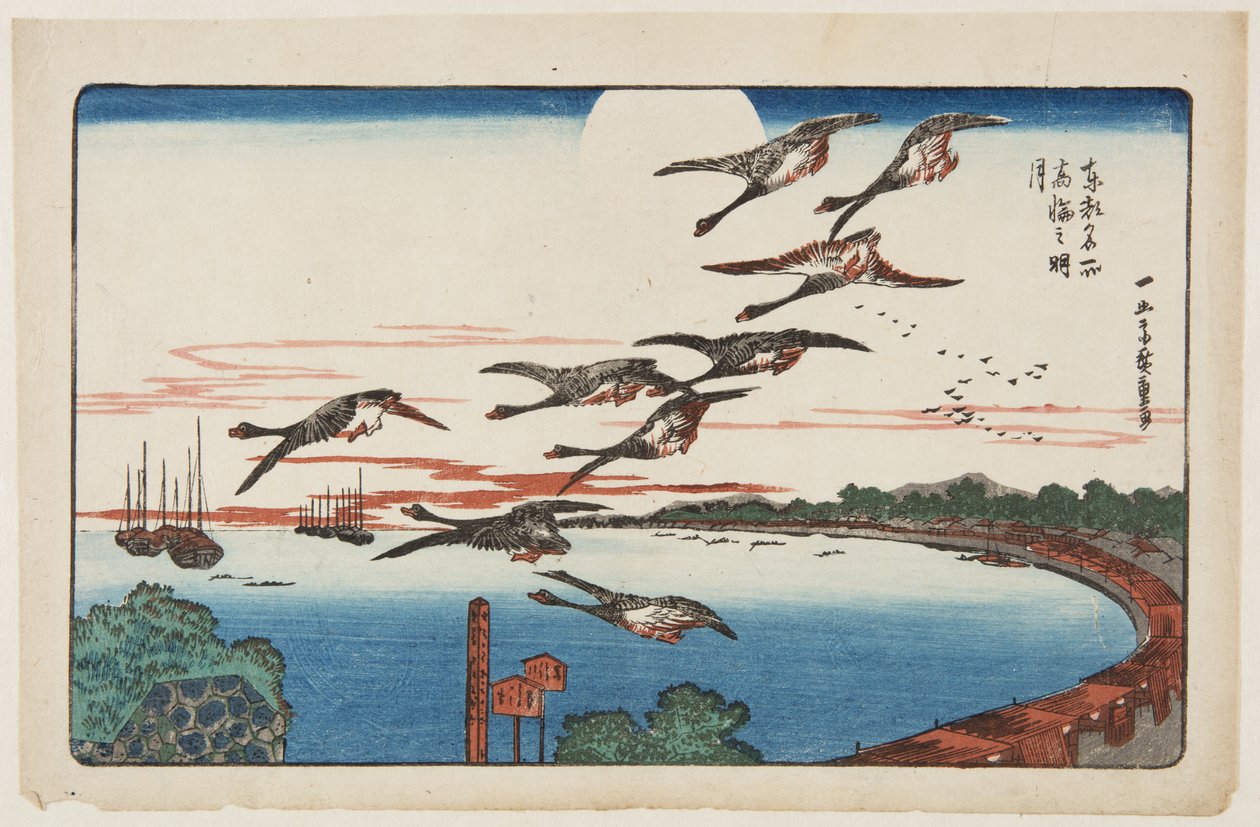 Fuldmåne over Takanawa (Takanawa no meigetsu) (træbloktryk i farver) af Ando or Utagawa Hiroshige
