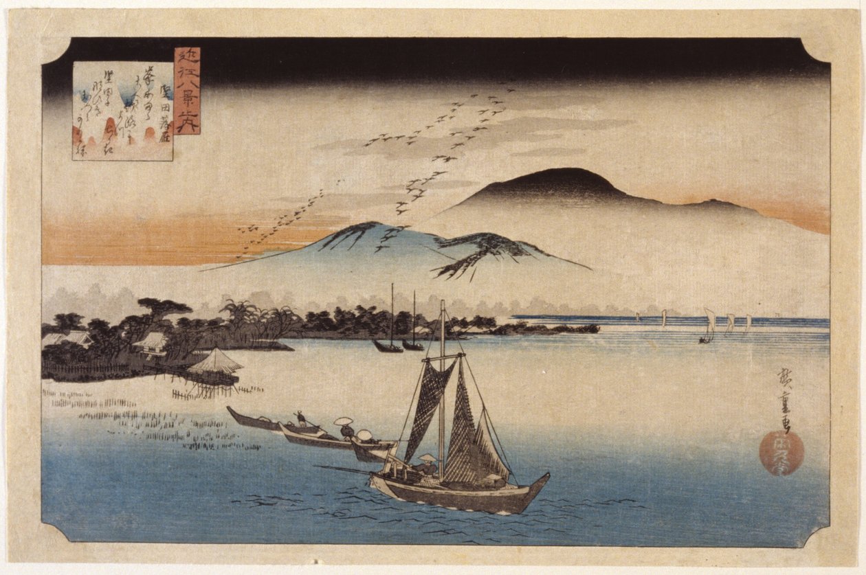 Gæs Homing At Katata (træblok i farver) af Ando or Utagawa Hiroshige