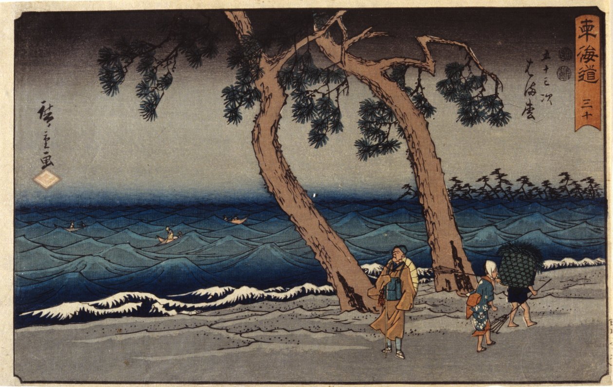Hamamatsu Station (træbloktryk i farver) af Ando or Utagawa Hiroshige