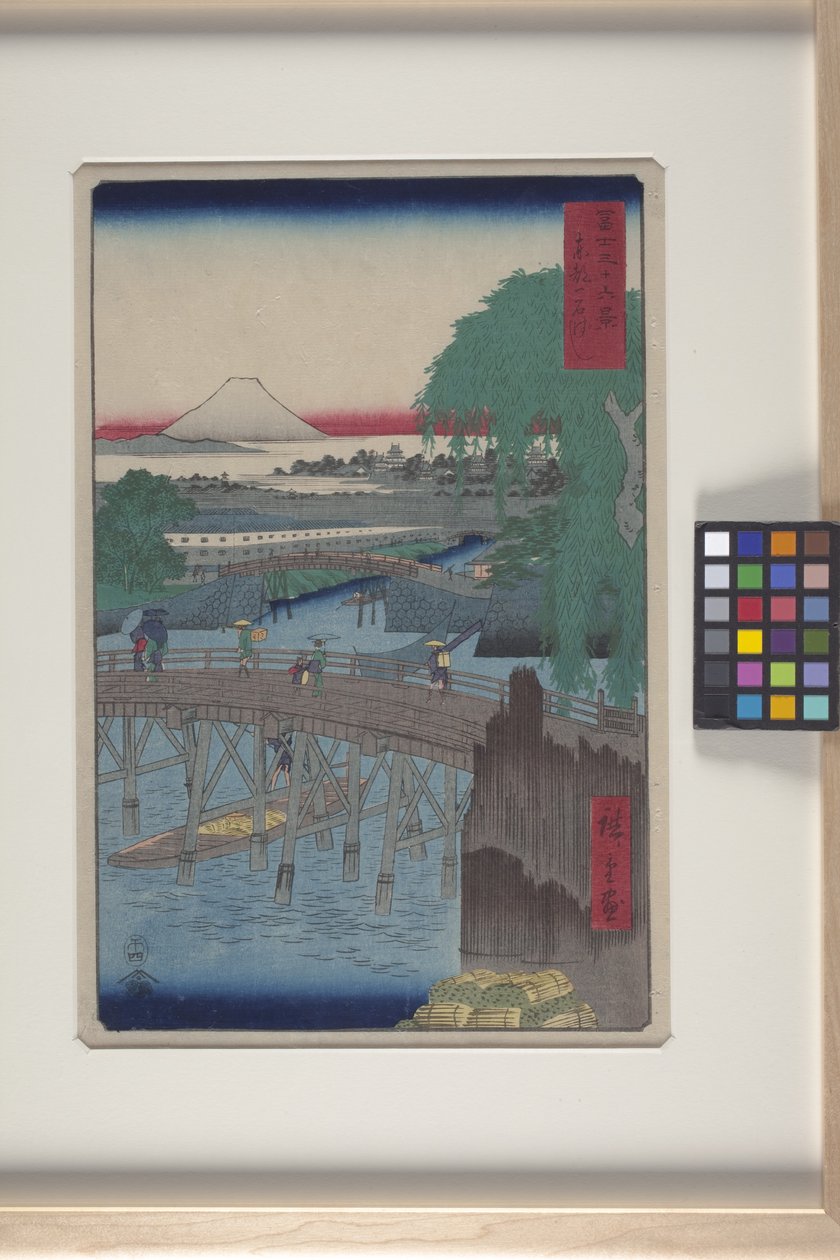 Ichikoku-broen i den østlige hovedstad (T?to: Ichikoku Bashi) (træblok i farver) af Ando or Utagawa Hiroshige