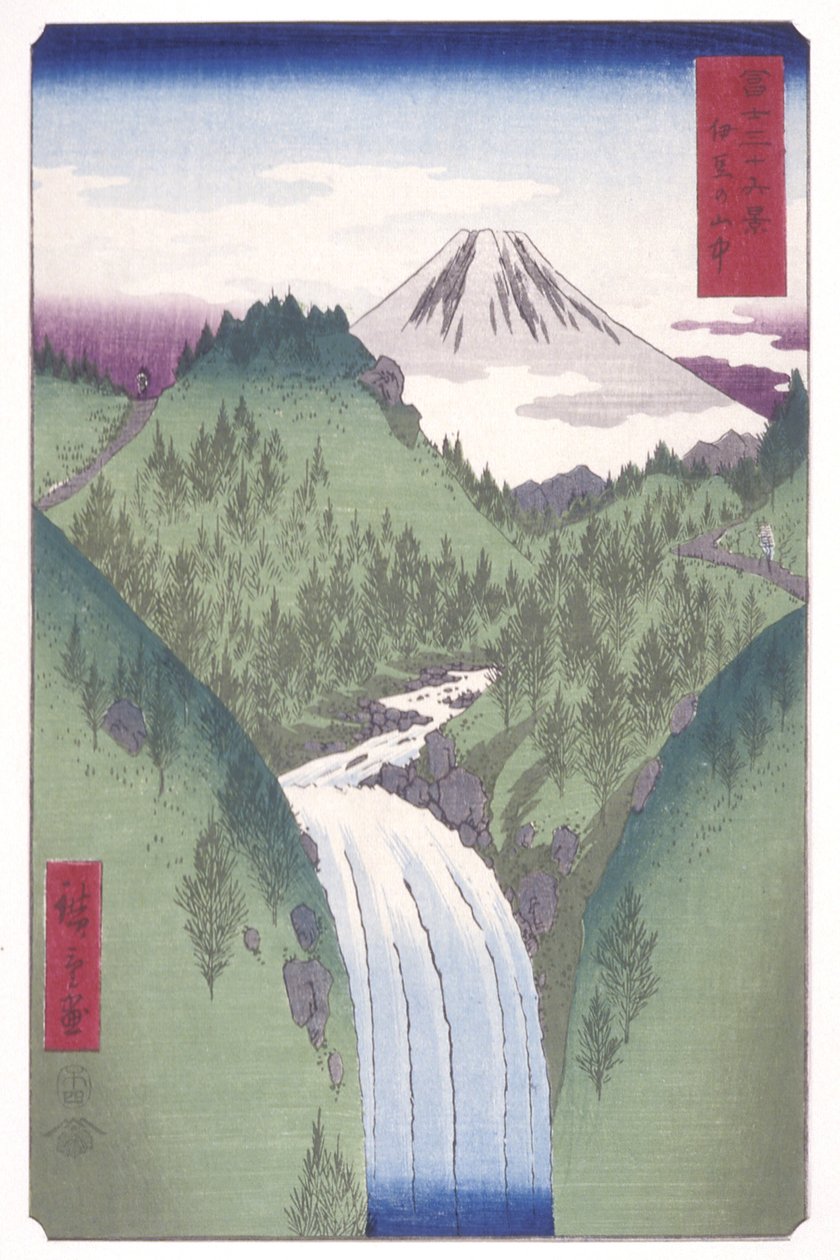In The Mountains Of Izu (Izu No Sanch?) (træbloktryk i farver) af Ando or Utagawa Hiroshige