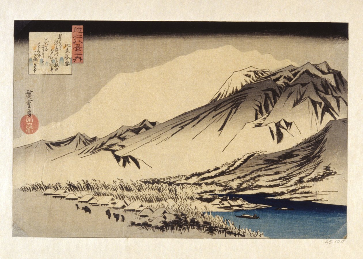 Dvælende sne på Hira-bjerget (træblok i farver) af Ando or Utagawa Hiroshige
