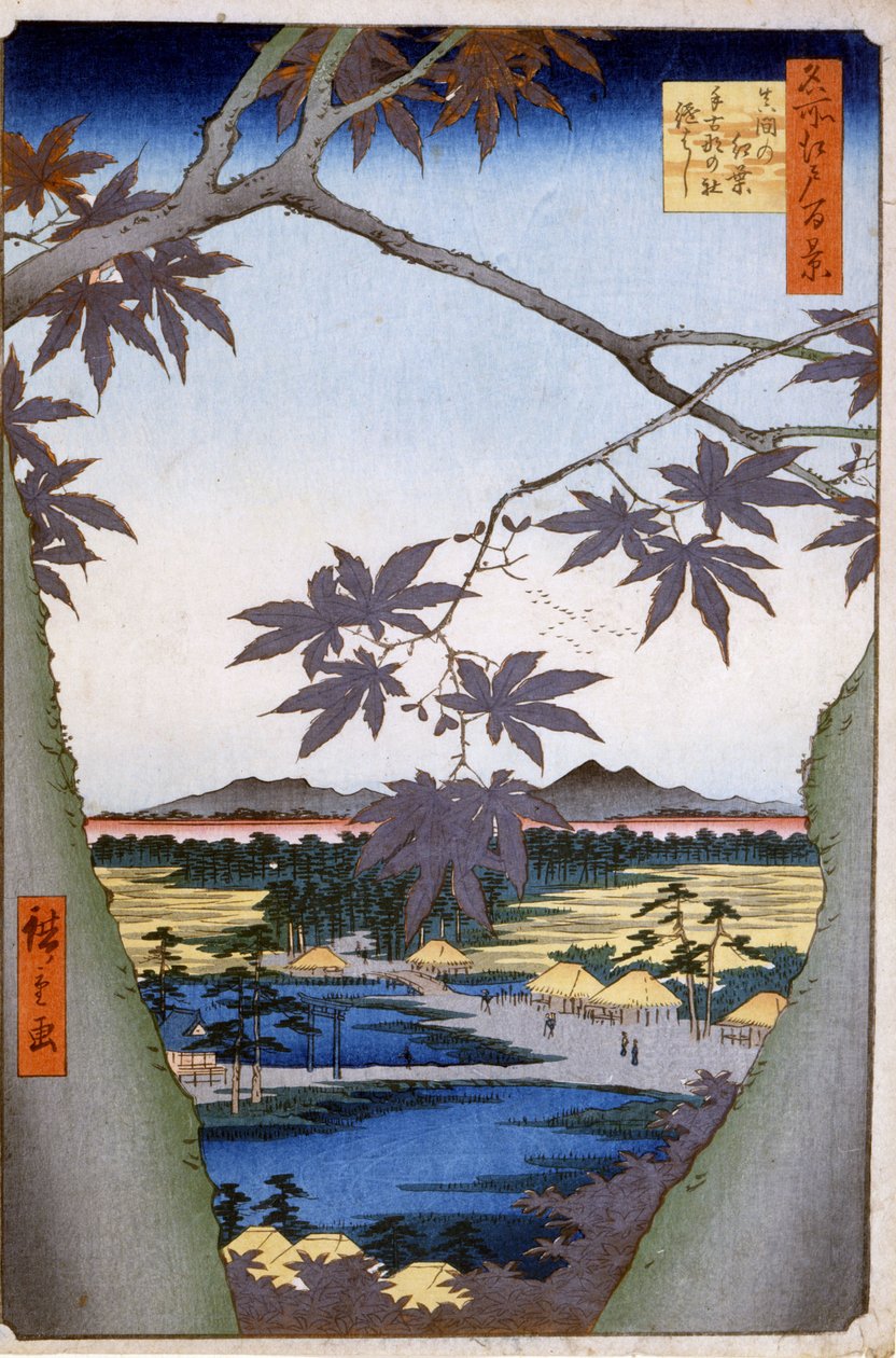 Ma pes og mama med en hånd MP E idé d næste B grund d ge. 1857. Hiroshige (1797-1858). af Ando or Utagawa Hiroshige