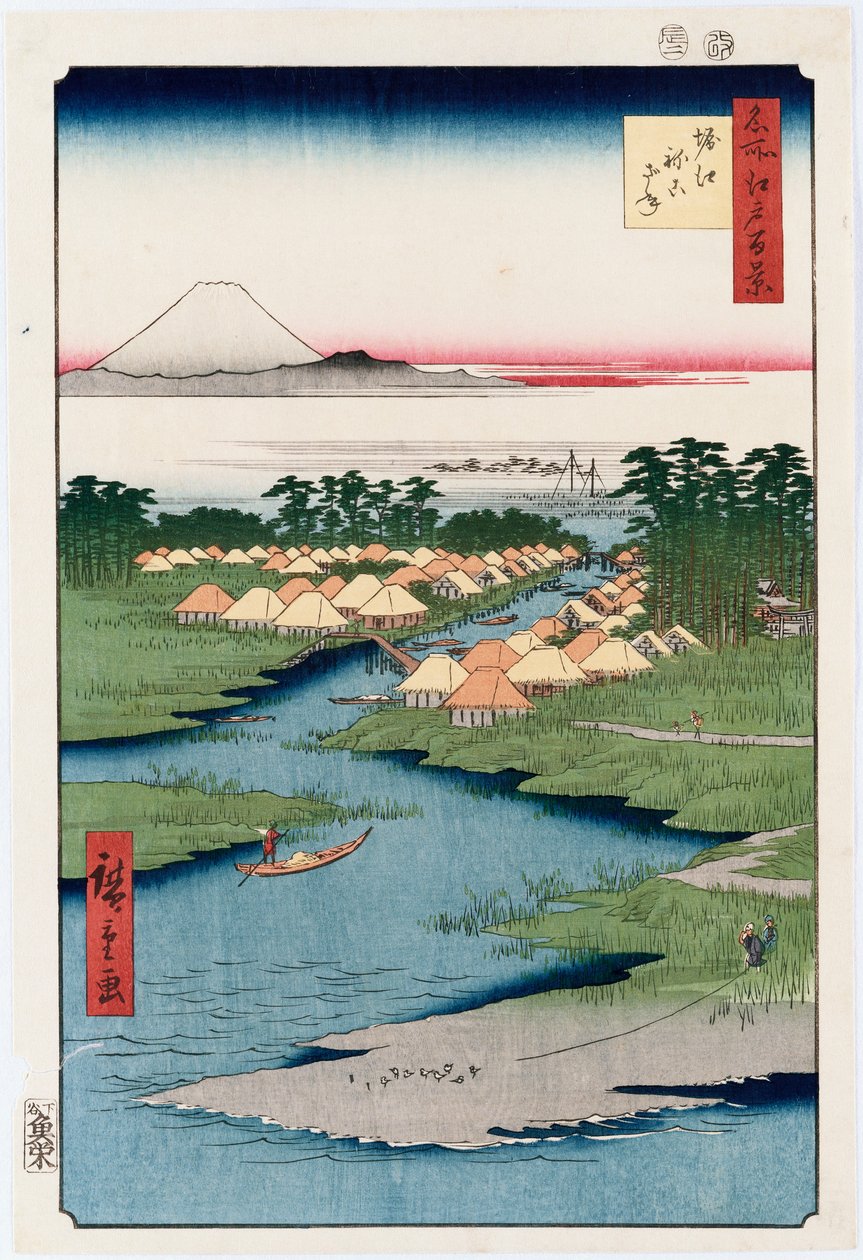 Nekozane at Horikiri", fra serien "One Hundred Views of Famous Places in Edo" af Ando or Utagawa Hiroshige